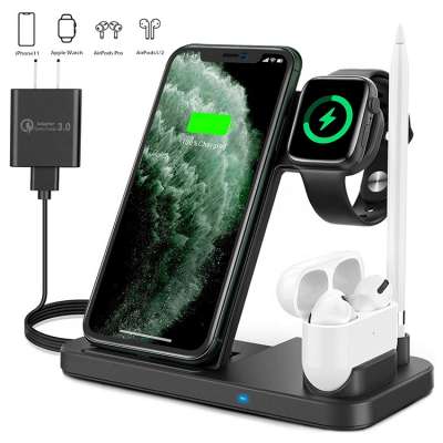 For Pen Earphone Smart Watch Mobile Phone Fast Charging Stand 15W Qi 4 In 1 Wireless Charger