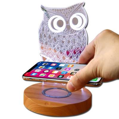 Creative Custom Pattern Adjustable Desk Charging Lamp 3D Night Light Fast Qi Wireless Charger