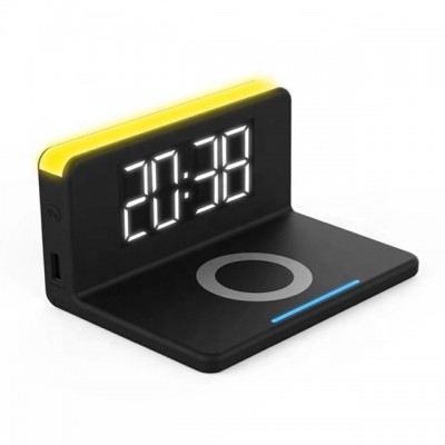 10W Qi Desktop USB Mobile Phone Fast Charging Digital LED Alarm Clock Wireless Charger