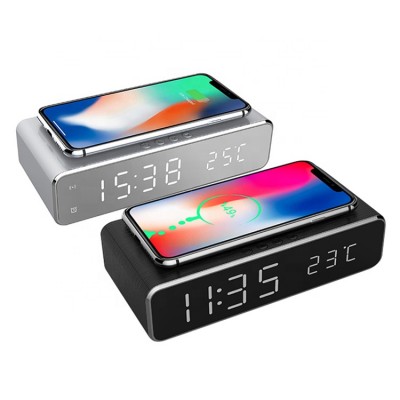 Desktop Mobile Phone Fast Charging Station Qi With LED Digital Alarm Clock Wireless Charger