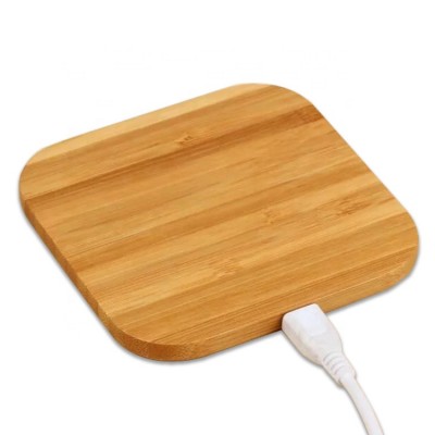 Portable Desktop 10W Mobile Phone Wooden Pad Bamboo Fast Qi Wireless Charger