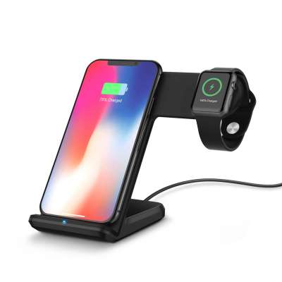 10W Watch Cell Phone For Iphone Stand Holder 2 in 1 Fast Qi Wireless Charger